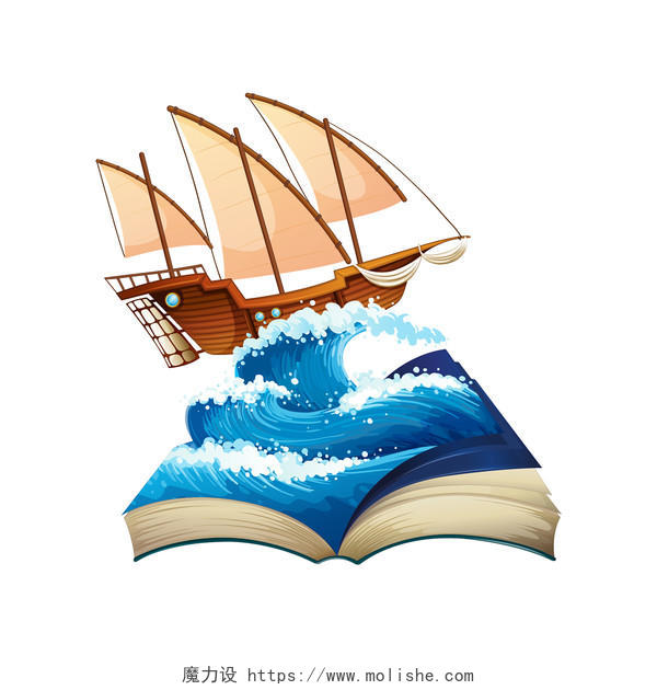 航海日元素海浪书籍帆船矢量素材
